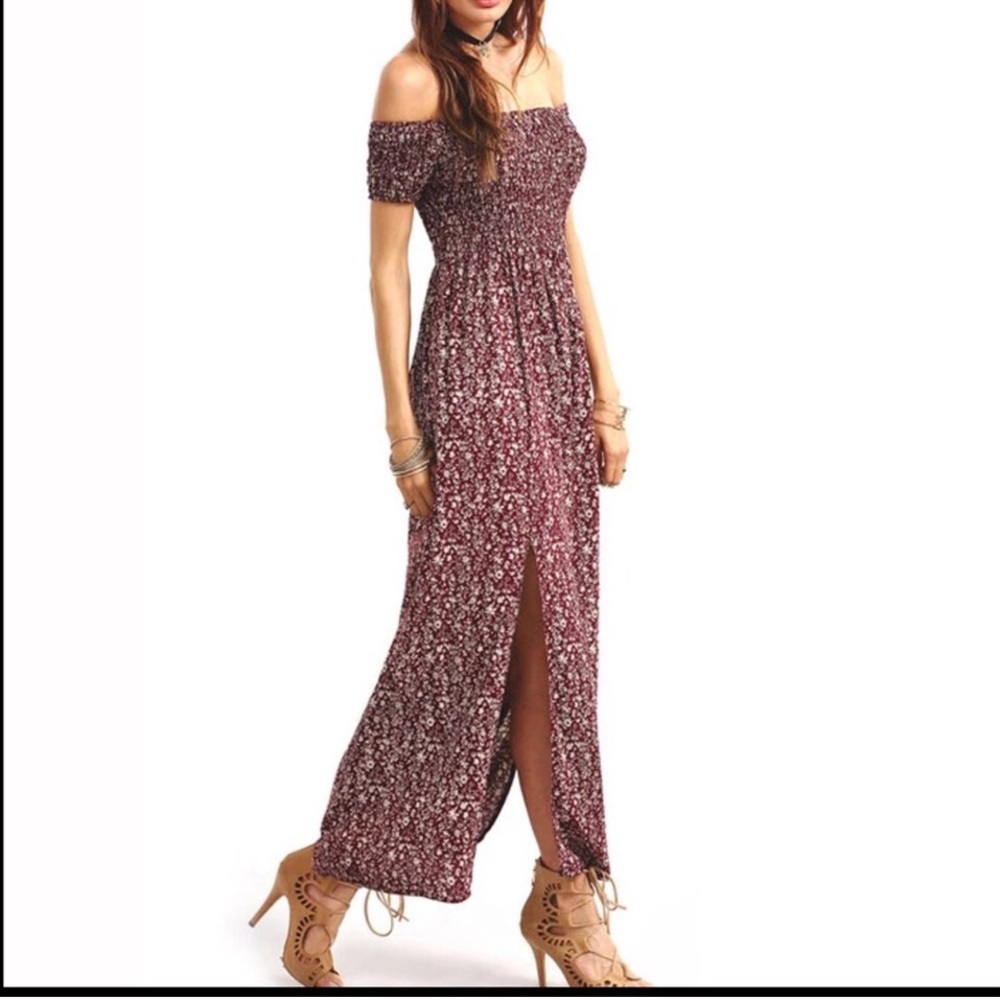 Smocked Floral Dress in Aubergine - Picture 4 of 6